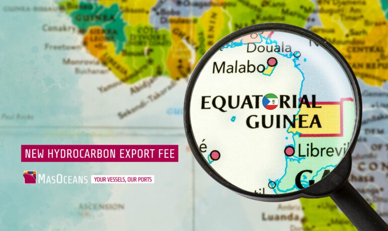 Map of Equatorial Guinea highlighting nre hydrocarbon export fee impact on maritime operations